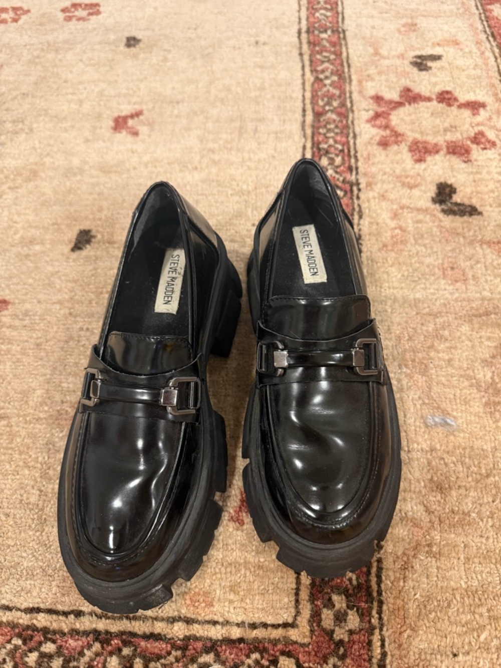 Steve Madden Black Patent Leather Lug Sole Bit Loafers